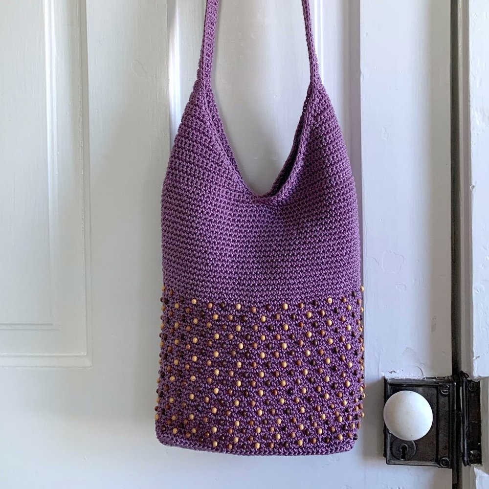 The Sak Large Light Purple Beaded Crochet Knit Crossbody Purse - Made In Bali